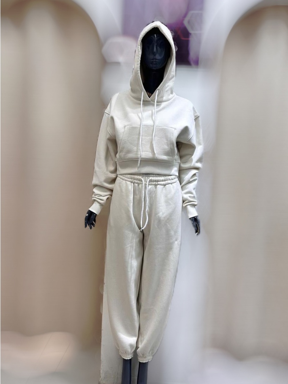 Zara Cropped Hoodie & Jogger White Women's  Sweatsuit Set Size XS, S, M, L